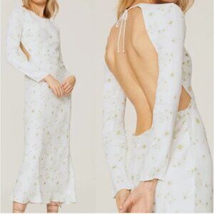 Third Form Dress Wild Flowers Open Back Long Sleeve Midi White Daisy Flower 8